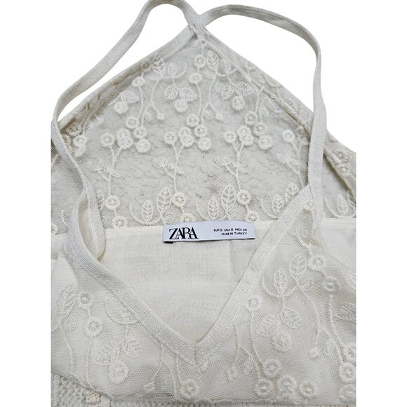 Zara Women's Ivory Boho Knit Embroidered Sleeveless Mini Dress Size S - Picture 10 of 11
